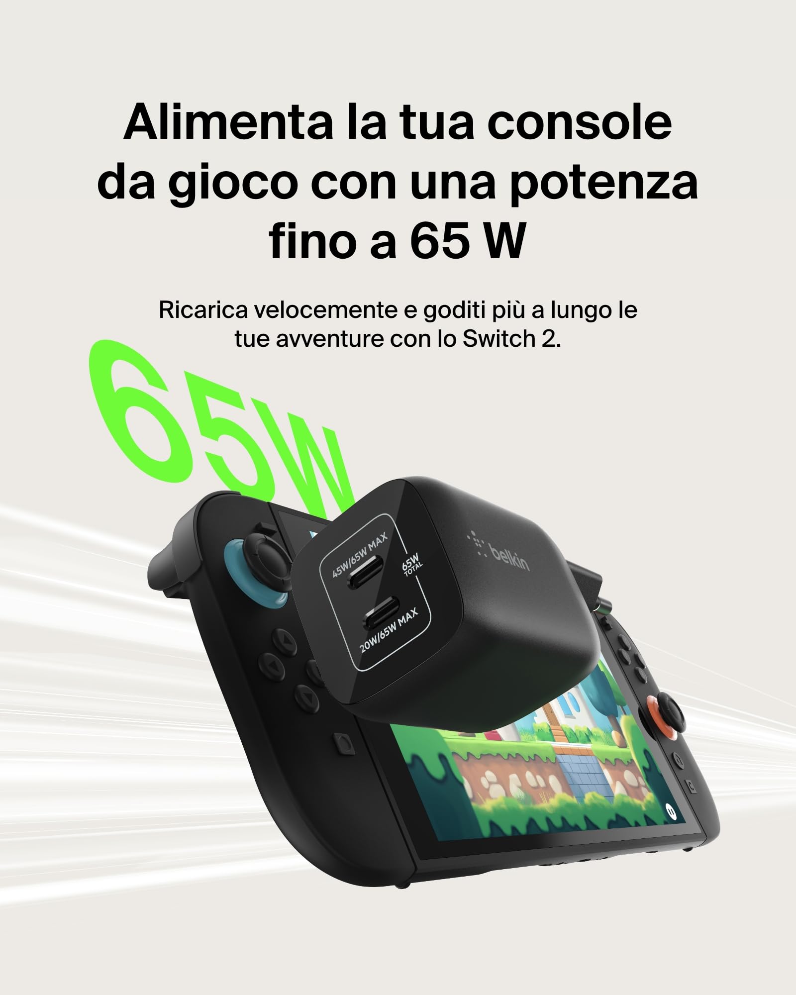 belkin-gaming-doppio-caricatore-da-muro-usb-c-65w-con-gan-e-pd-3-0-pps-per-ninte image 2