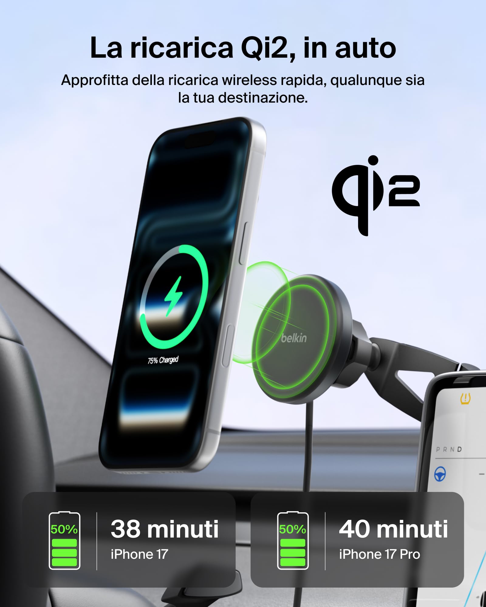 belkin-boostcharge-caricatore-wireless-auto-qi2-magnetico-per-bocchette-con-cavo image 2