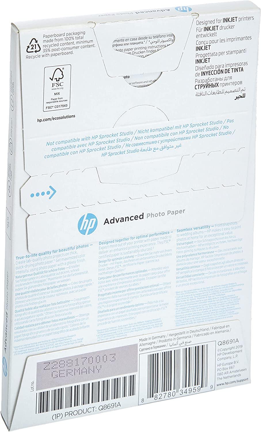 hp-advanced-q8691a-carta-fotografica-lucida-10x15-cm-250-g-m-confezione-da-25-fo image 2