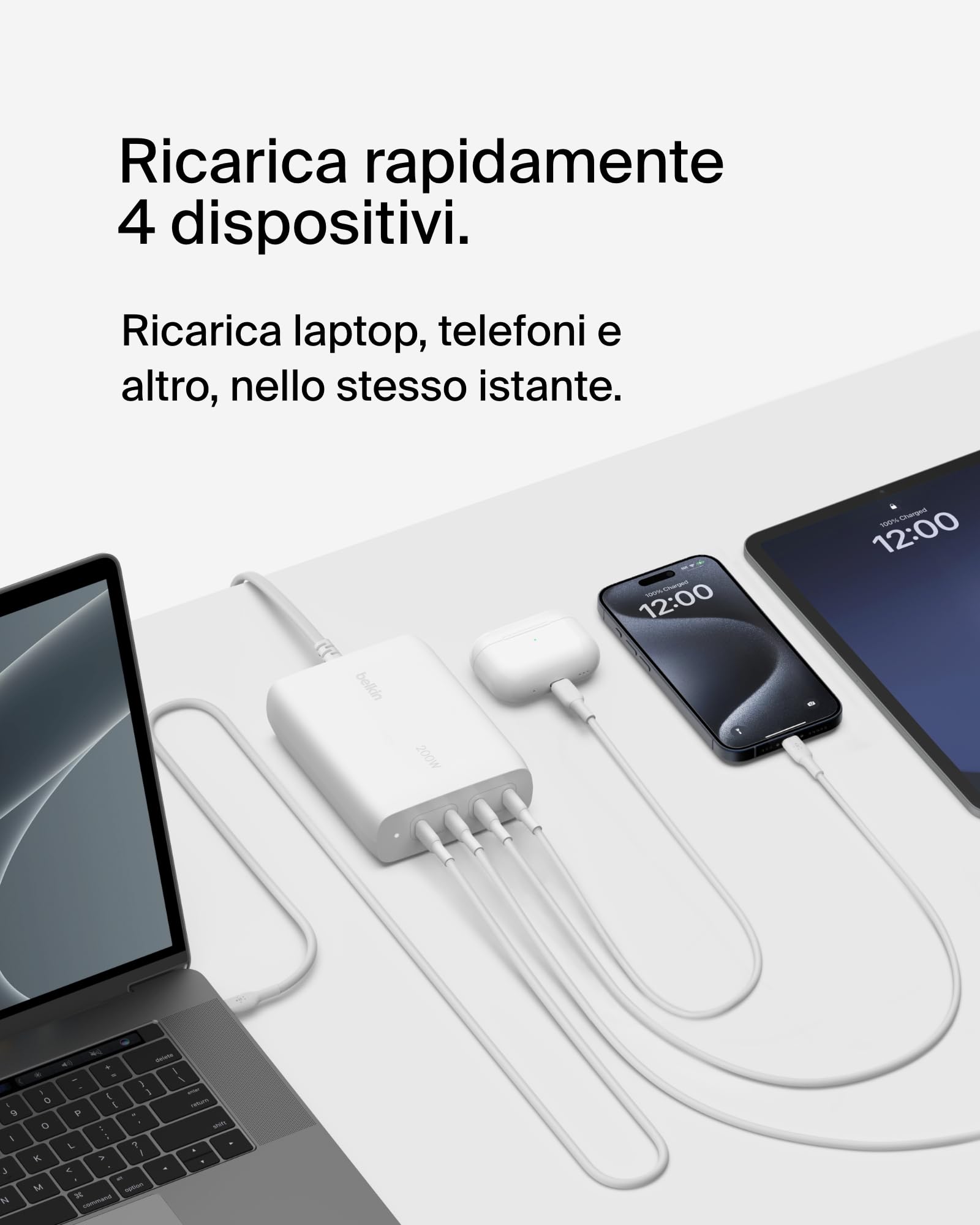 belkin-boostcharge-pro-caricabatteria-da-parete-gan-200-w-a-4-porte-usb-c-pd-3-1 image 2