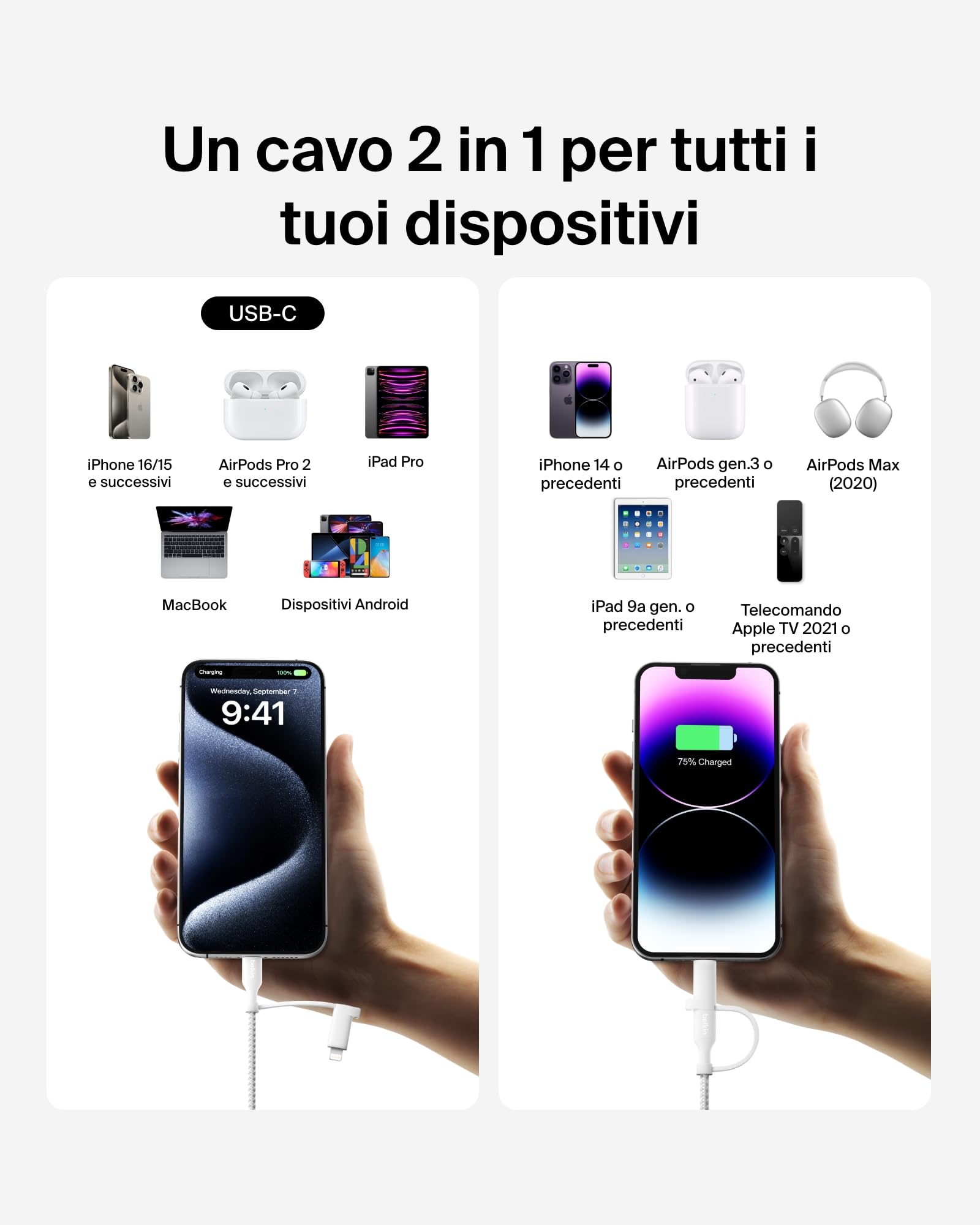 belkin-boostcharge-cavo-di-ricarica-2-in-1-usb-c-e-lightning-intrecciato-60-w-ri image 2