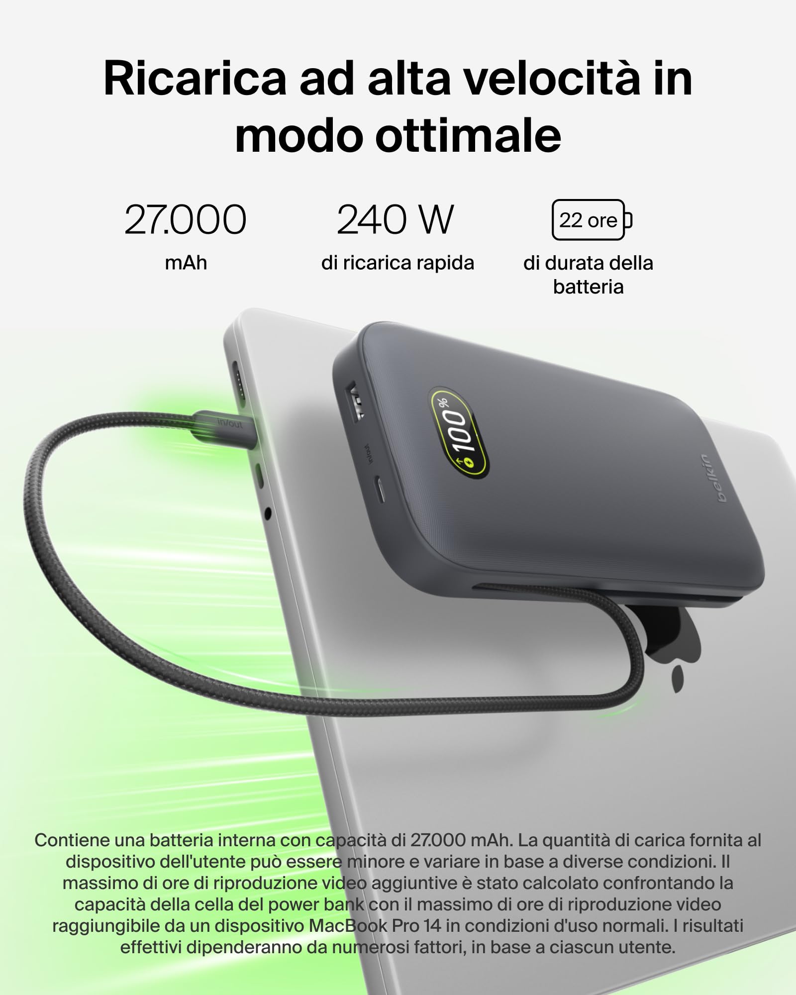 belkin-ultracharge-pro-power-bank-27000-mah-caricatore-portatile-con-cavo-usb-c- image 2