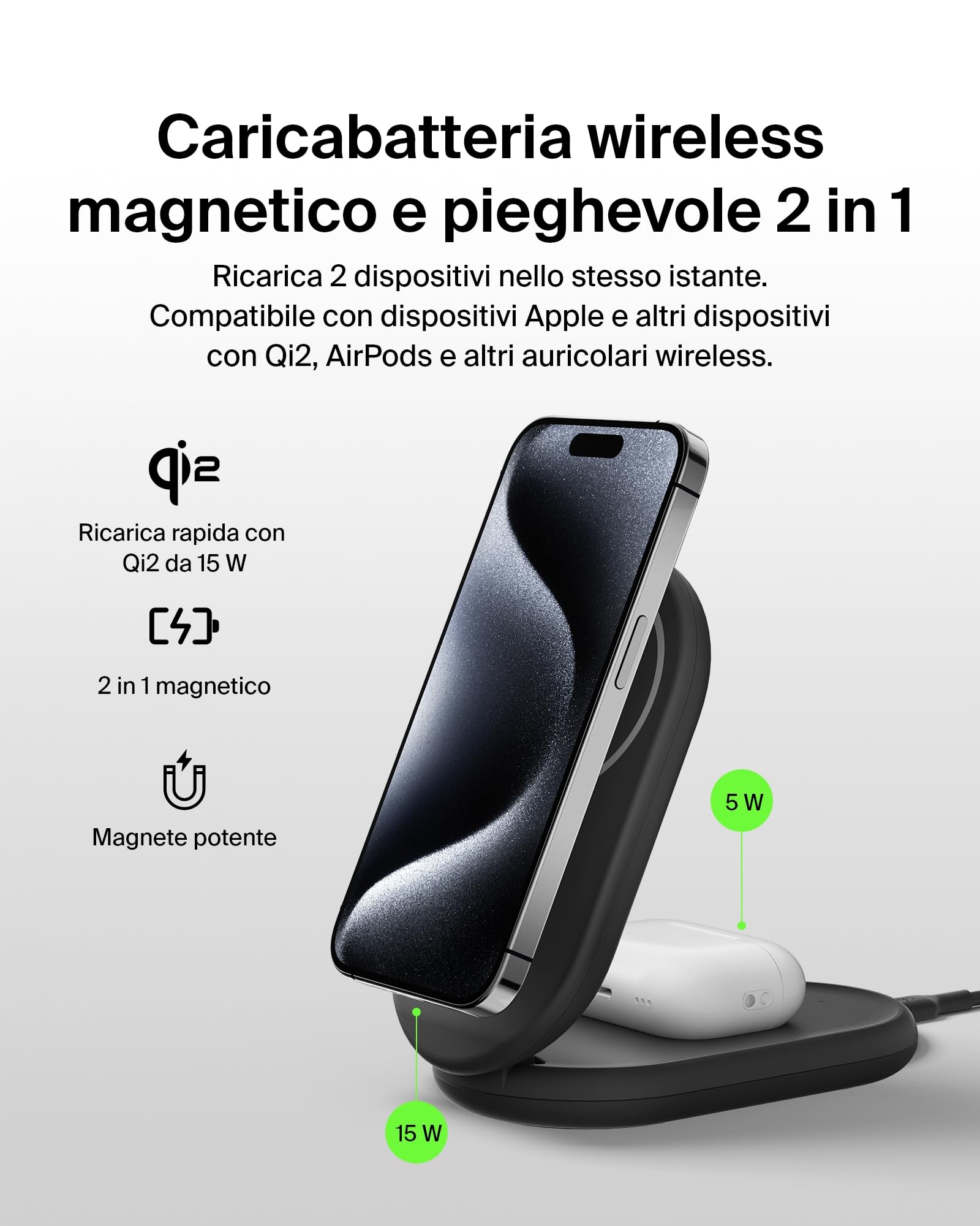 belkin-boostcharge-caricabatterie-magnetico-pieghevole-2-in-1-qi2-15w-compatibil image 2