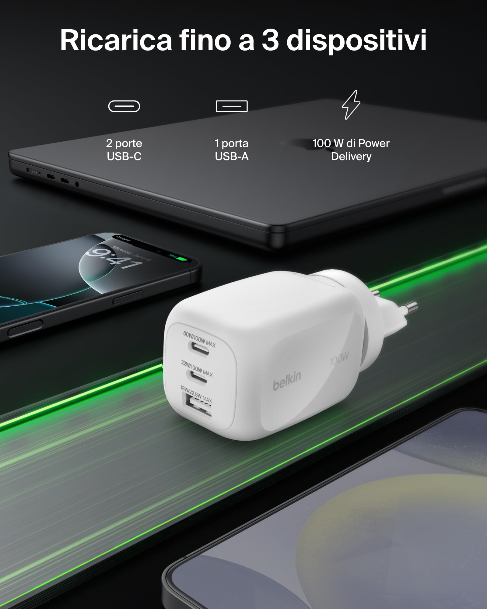 belkin-caricatore-da-parete-gan-100-w-a-3-porte-2x-usb-c-usb-a-con-spine-ue-uk-u image 2