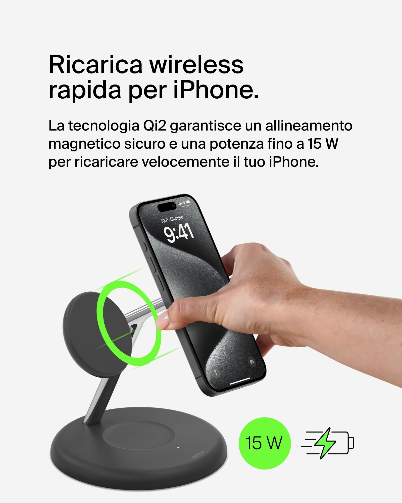 belkin-supporto-di-ricarica-wireless-magnetico-3-in-1-qi2-15w-compatibile-magsaf image 2
