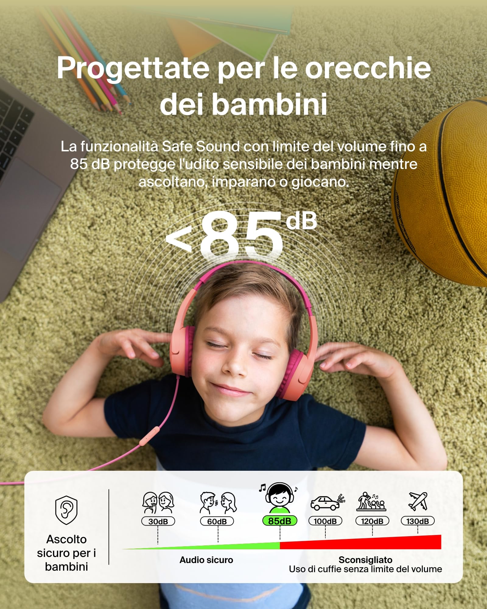 belkin-soundform-mini-cuffie-per-bambini-con-filo-limite-volume-85-db-microfono- image 2