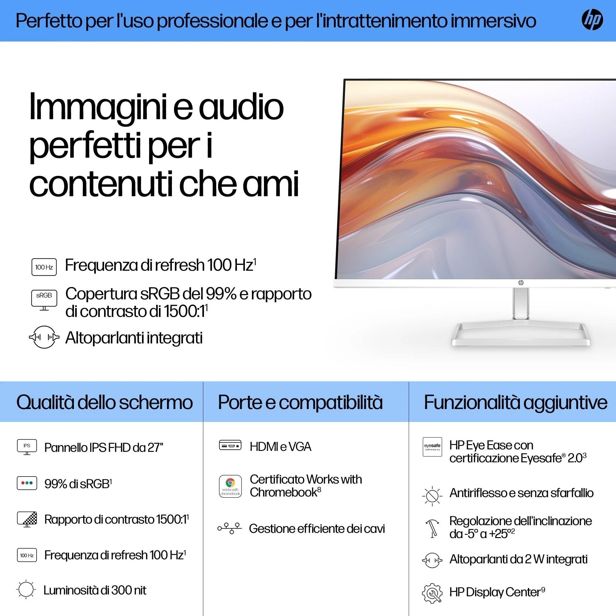 hp-527sa-monitor-27-full-hd-ips-100-hz-con-casse-integrate-eye-ease-5-ms-hdmi-bi image 4