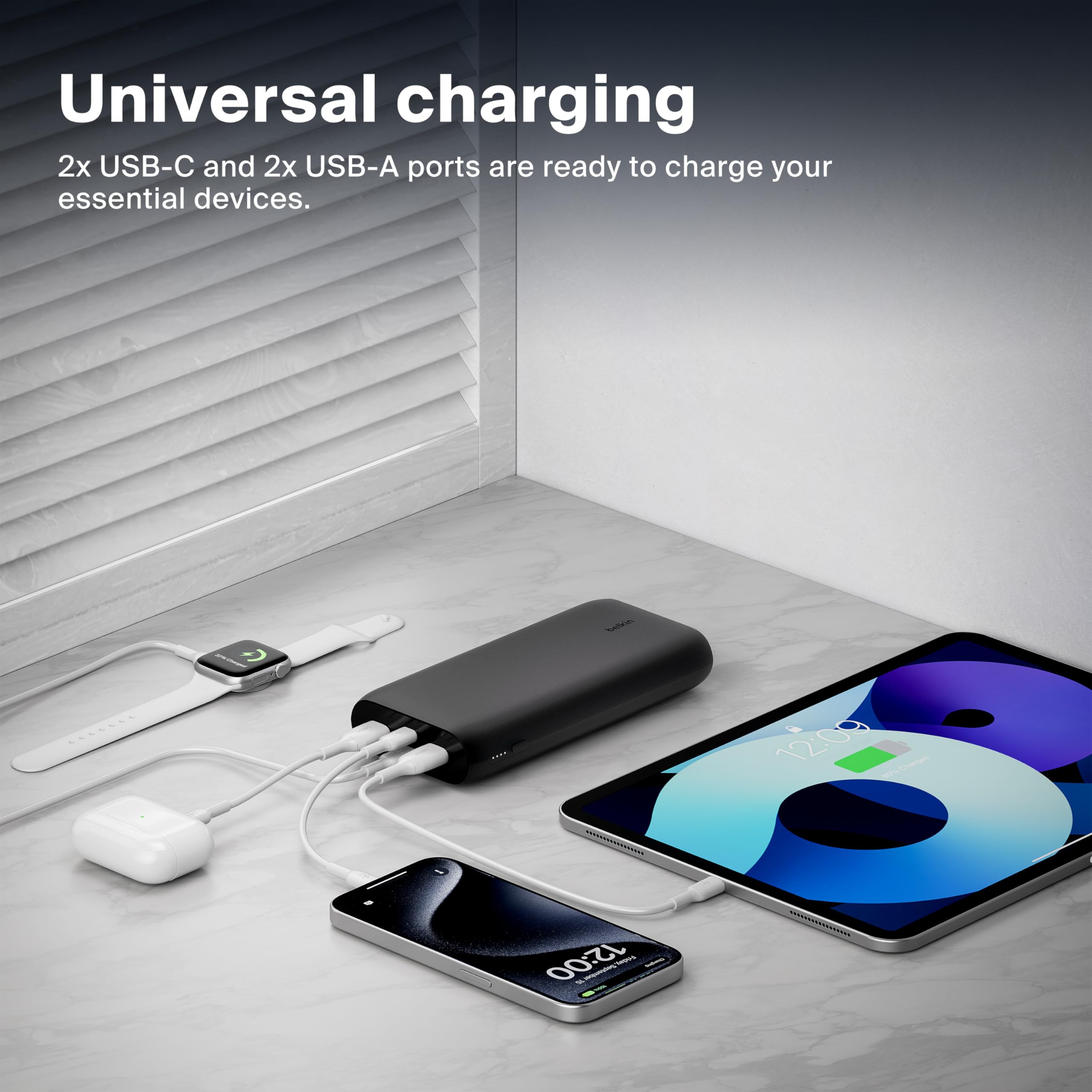 belkin-boostcharge-power-bank-26k-4-porte-26-000-mah-usb-c-pd-32-w-con-cavo-incl image 6